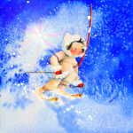 painting of eskimo child skiing