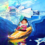 kayak and iceberg painting for children