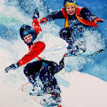 painting of boys on snowboards