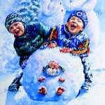 painting of children making snowman