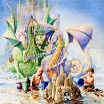 painting of children playing on dragon beach