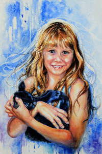 Child with kitten portrait commission